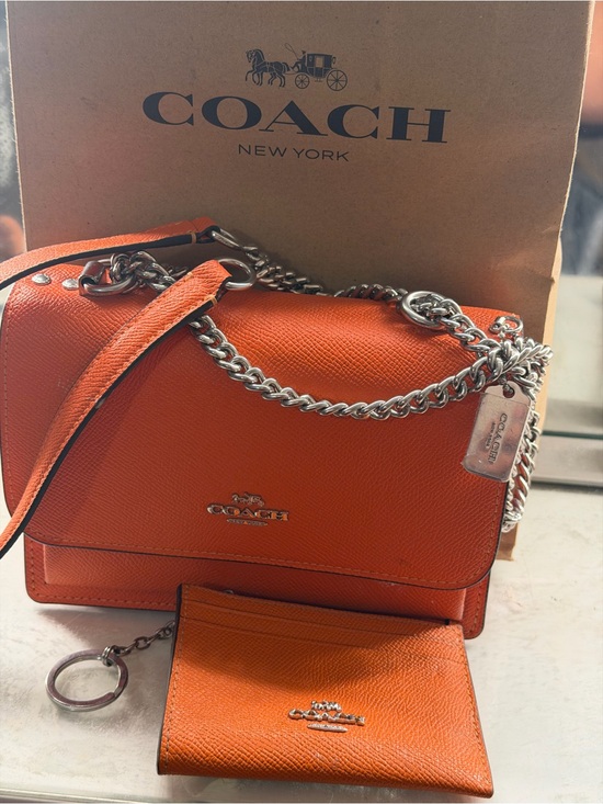 Coach Handbags - Coach Orange Leather Chain Shoulder Bag with Card Case